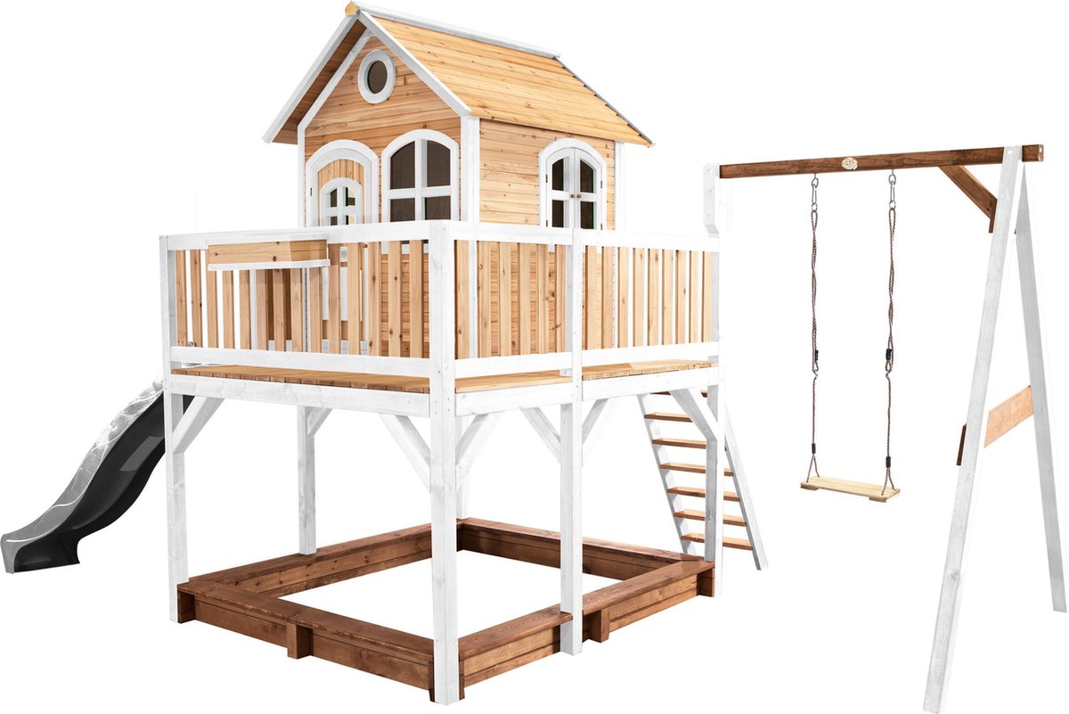 AXI Liam Speelhuis 277x541x291cm Grijze Glijbaan Hout Bruin/wit