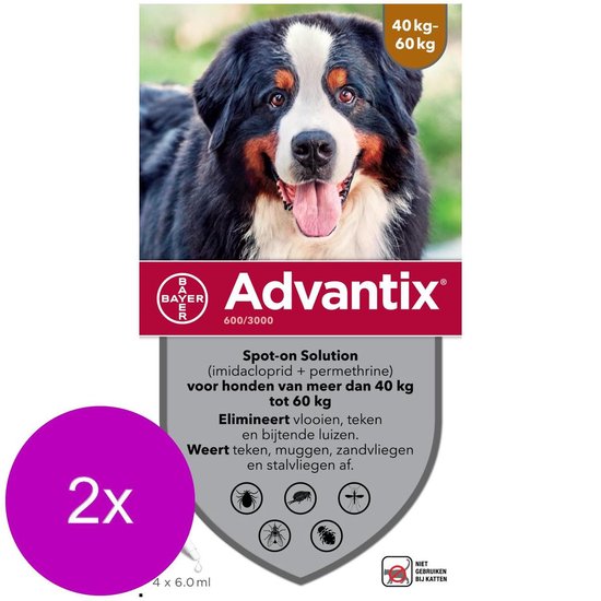 Bayer Advantix Vlooien & Teken Pipetten - Hond 40 tot 60kg - 2 x 4 stuks |  bol.com
