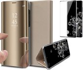 Samsung S20 Ultra Hoesje en Samsung S20 Ultra Screenprotector - Samsung Galaxy S20 Ultra Hoesje Book Case Spiegel + Screenprotector Full - Goud