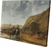 Rivierlandschap met ruiters | Aelbert Cuyp  | 1653 - 1657 | Wanddecoratie | Canvas | 30CM x 20CM | Schilderij | Foto op canvas | Oude meesters