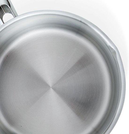 BK Essentials Pannenset 4-delig - 16/18/20cm -Zonder PFAS-vrije antikleeflaag - Pannenset inductie - Inductie kookpan - RVS pannenset - Ovenbestendig tot 230°C - Met glazen deksel - Zilver