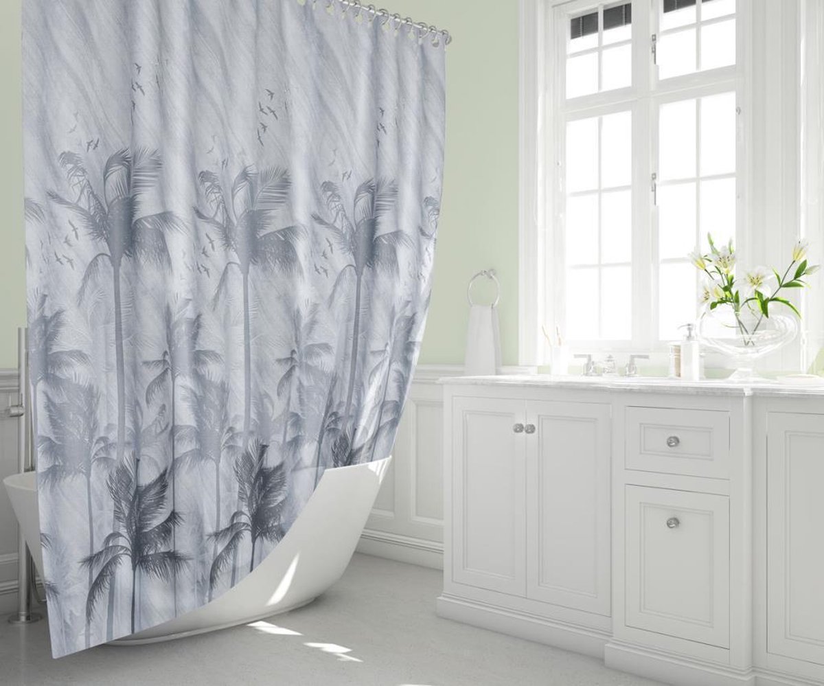 Zethome 5104 - Douchegordijn Grijs Anti Schimmel - 180x200 cm - Badkamer Gordijn - met Ringen- Waterdicht - Sneldrogend - Wasbaar - Duurzaam