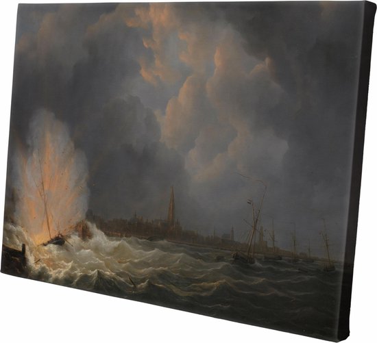De ontploffing voor Antwerpen van kanonneerboot nr 2 | Martinus Schouman | 1832 | Wanddecoratie | Canvas | 60CM x 60CM | Schilderij | Foto op canvas | Oude meesters