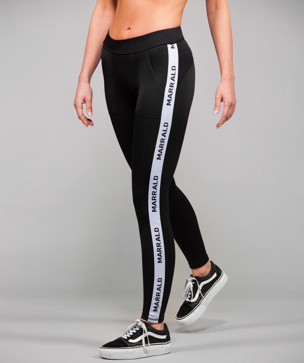 Marrald Mid Waist White Tape Pocket Sportlegging - Zwart L