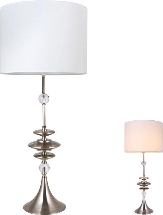 Tafellamp - kleur chroom & crème - 38 cm. - fitting 1 x E27 - model aWc.TL0103 | bol.com