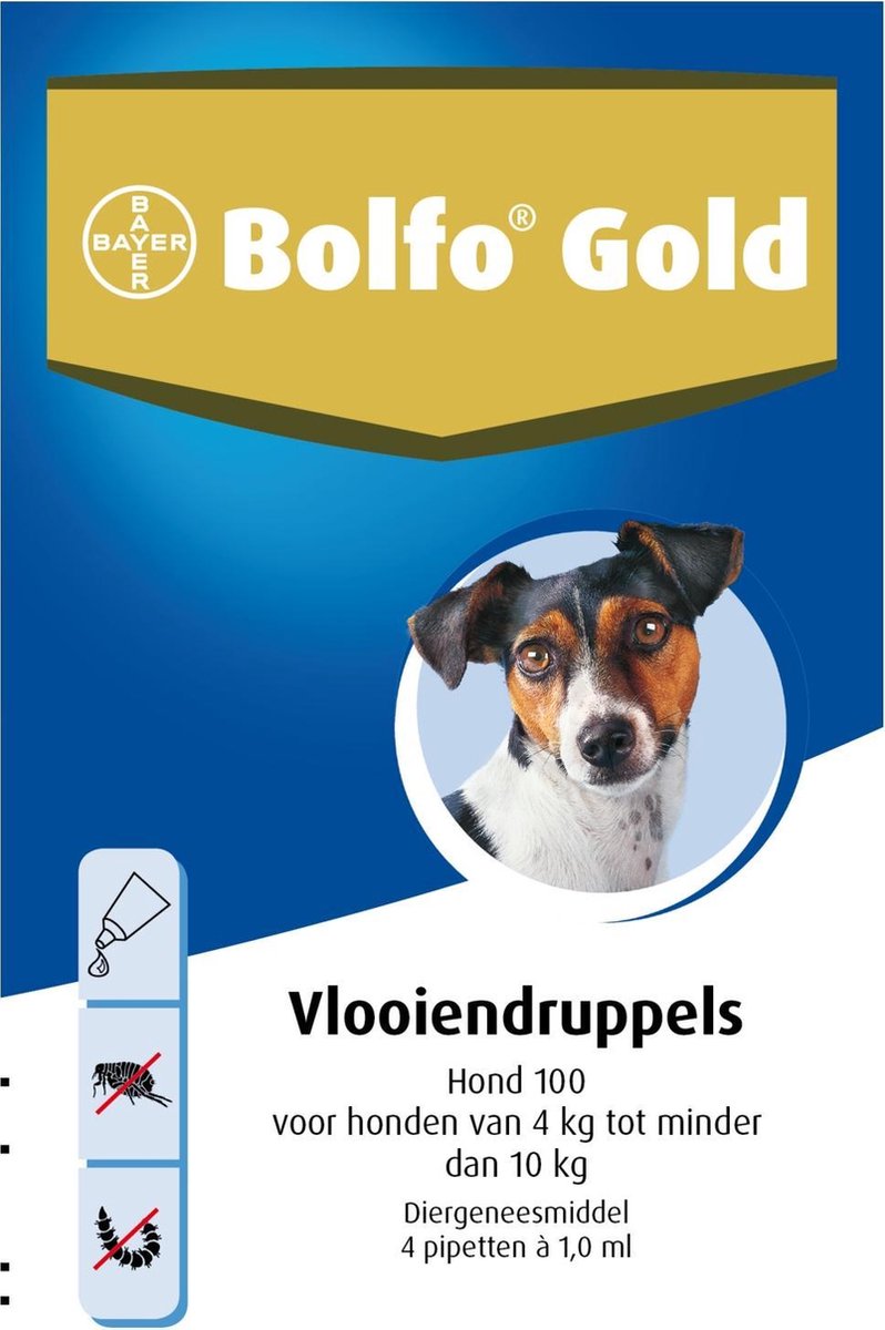 Bolfo Gold 100 Anti vlooienmiddel - Hond - 4 Tot 10 kg - 4 pipetten