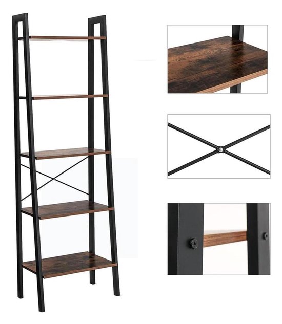 Bobbel Home - Vintage - Kast Met 5 Planken - Zwart/Bruin van Bobbel Home — afbeelding 5