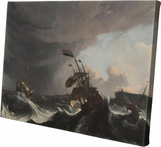 Oorlogsschepen tijdens een storm | Ludolf Bakhuysen | ca. 1695 | Wanddecoratie | Canvas | 150CM x 100CM | Schilderij | Foto op canvas | Oude meesters