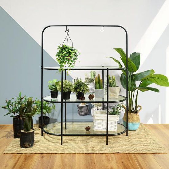Plantenrek Binnen| Opbergruimte | 2 Haken voor Planten | Stevige Design | Zwart | bol.com