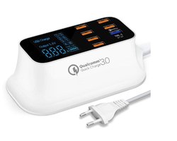 DrPhone Fast Charger Station de charge USB 40W avec affichage LED numérique - Hub de charge avec 7 ports USB (1x QualComm 3.0) + extension de type C