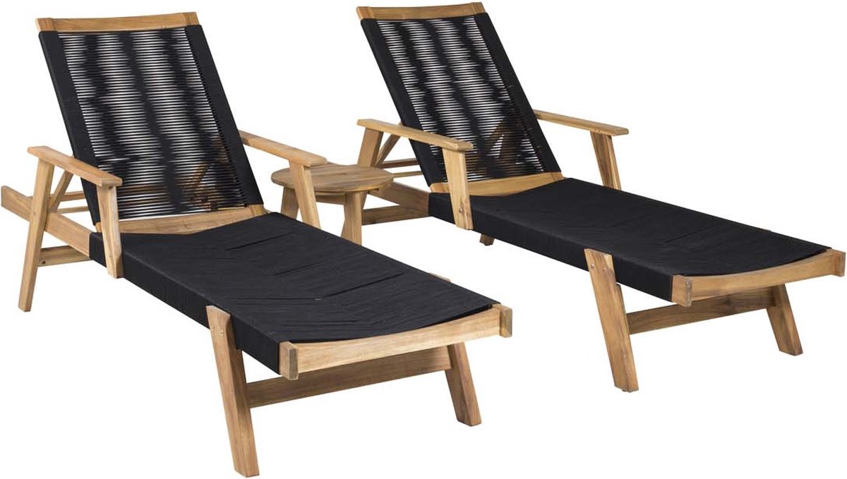 Acacia loungeset 3 delen zwart,naturel.