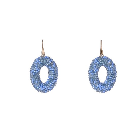 Go Dutch Label Boucles d'oreilles pendantes pleines sur perles ovales Blauw