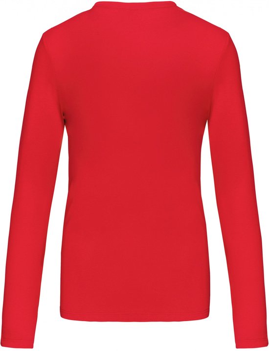 T-shirt Vrouwen Kariban V-hals Lange mouw Red Katoen
