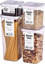 Smart Seal Voorraaddozenset, 4-delig, BPA-vrij, vershouddozen luchtdicht, vaatwasmachinebestendig, voorraaddozen met deksel, wit, opbergdoos voor levensmiddelen – elk 1 x 0,55 l, 1,35 l, 1