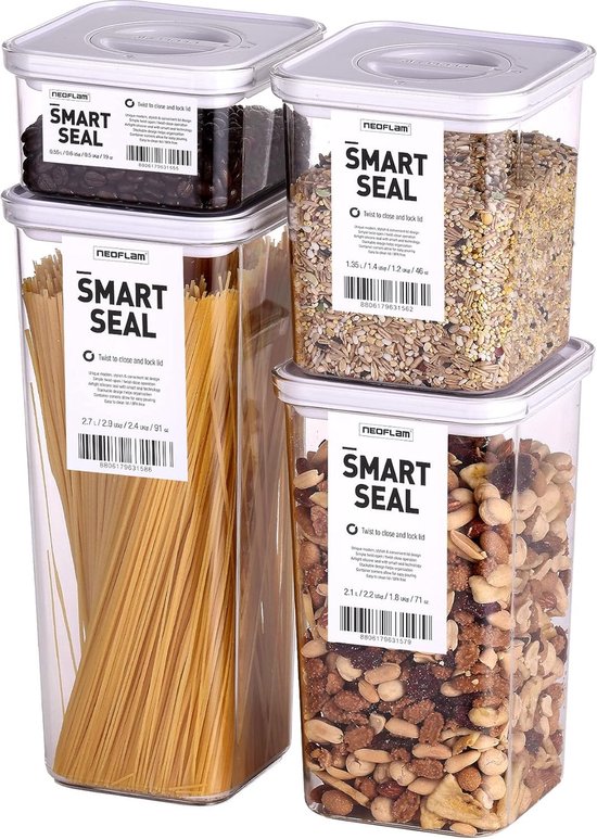 Foto: Smart seal voorraaddozenset 4 delig bpa vrij vershouddozen luchtdicht vaatwasmachinebestendig voorraaddozen met deksel wit opbergdoos voor levensmiddelen elk 1 x 0 55 l 1 35 l 1