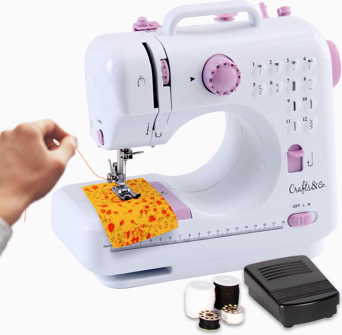 Crafts&Co Naaimachine Kinderen & Beginners - Sewing Machine met 12 Steken -  Wit Roze | bol