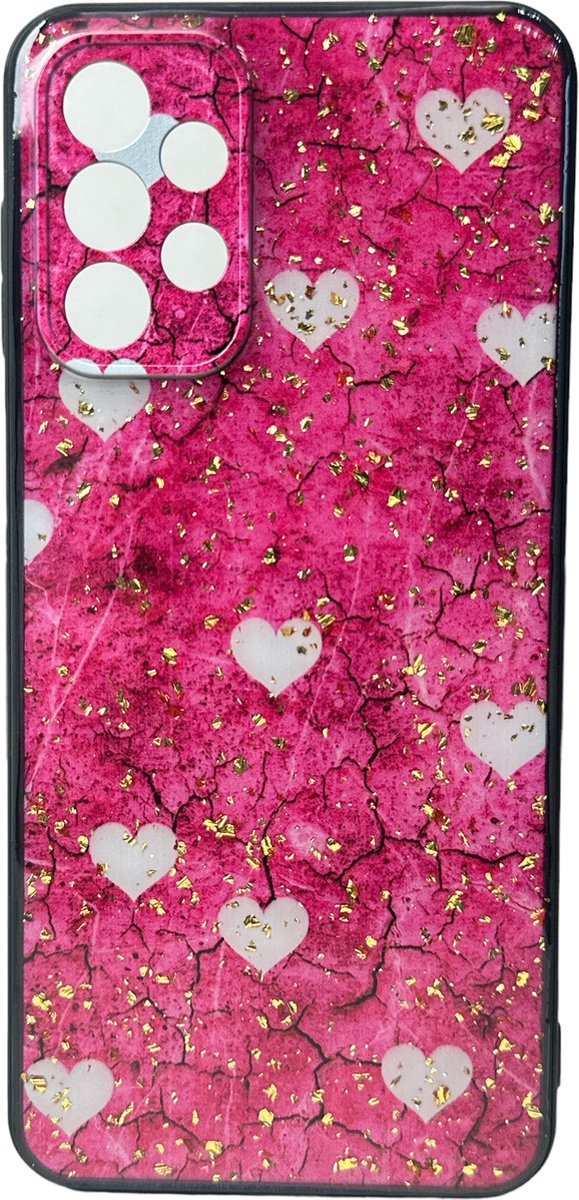 Silicone Hoesje Print - Backcover - Geschikt voor Samsung Galaxy A73 5G - Roze Hartjes