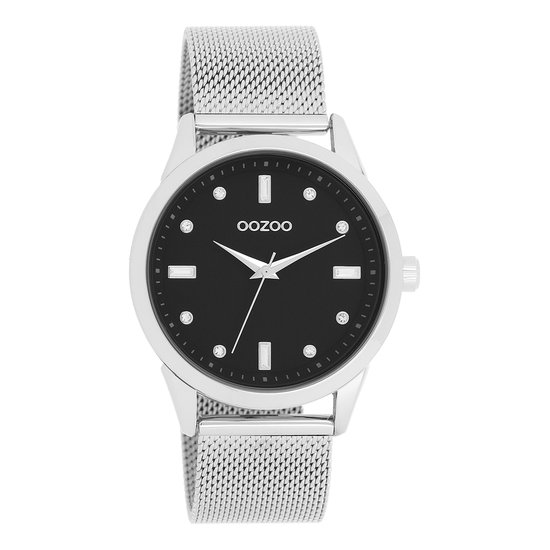 Zilverkleurige OOZOO horloge met zilverkleurige metalen mesh armband - C11356
