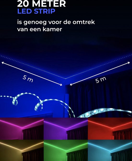 LED strip - 5 Meter - 16 Miljoen Kleuren - Afstandsbediening en App-besturing - Bluetooth - Muziekgestuurd - Zelfklevend - TechHome