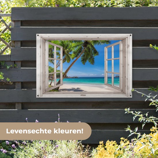 Poster de jardin palmier transparent - Décoration de jardin plage - 120x80 cm - Décoration murale pour extérieur - Décoration clôture mer - Poster extérieur - Toile de clôture - Toiles de jardin - Toile de Jardin - Poster balcon..