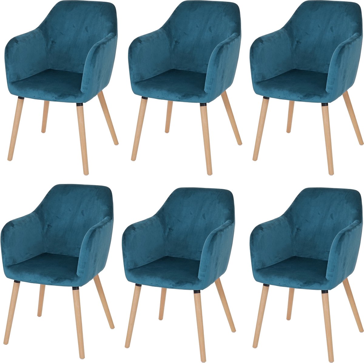 Cosmo Casa Set Van 6 Eetkamerstoelen - Keukenstoelen - Retro Jaren 50 Ontwerp - Fluweel - Petrolblauw - Licht Poten