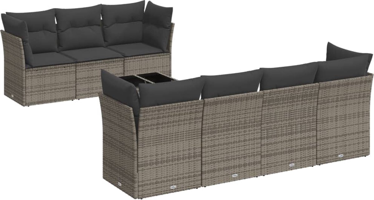vidaXL 8-delige - Loungeset - met - kussens - poly - rattan - grijs