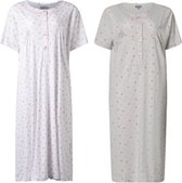 2 Dames nachthemden korte mouw van cocodream 614626 in wit en grijs maat M