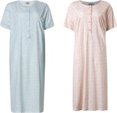 2 Dames nachthemden korte mouw van cocodream 614625 in blauw en roze maat L