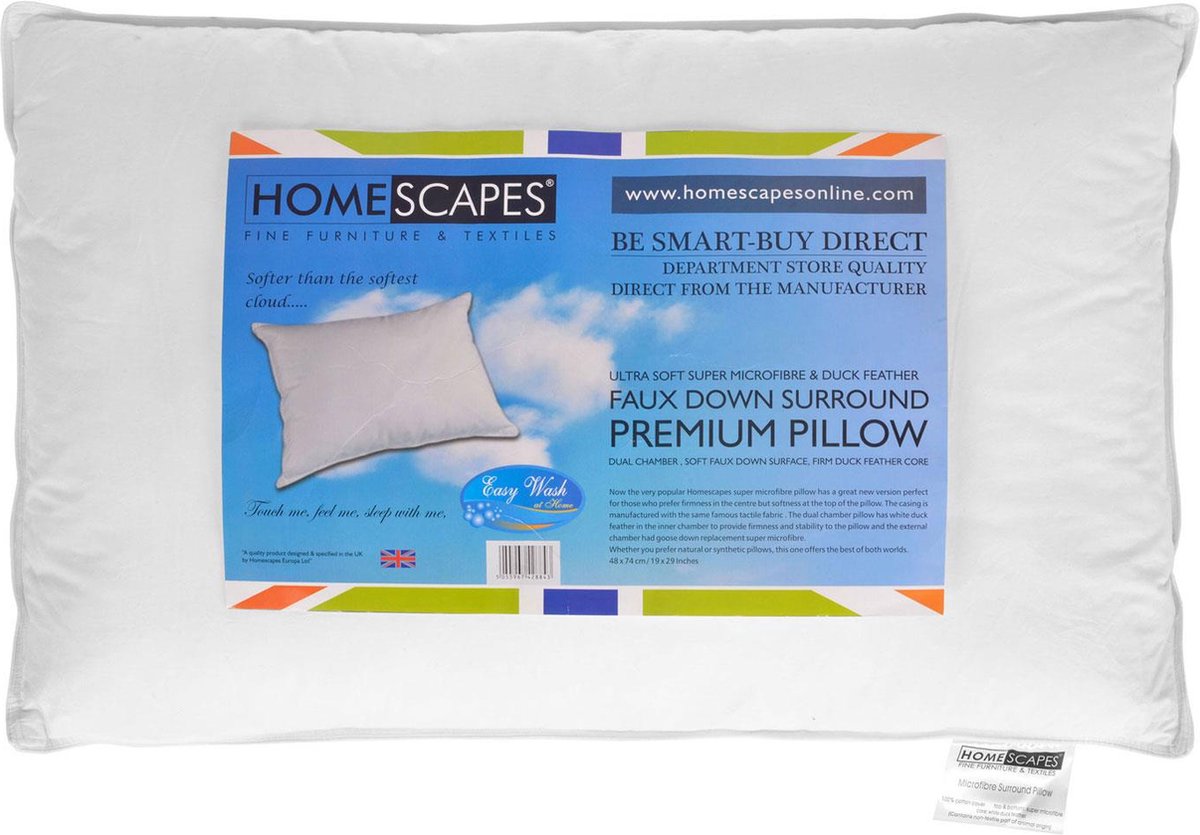 Homescapes Microvezel hoofdkussen met eendenveren kern - 50x75 cm Wit