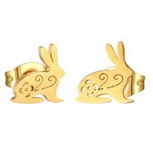 Aramat jewels ® - Goudkleurige zweerknopjes konijn oorbellen staal 8x7mm
