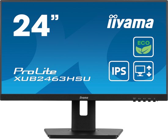 iiyama ProLite XUB2463HSU-B1 - 24 Inch - IPS - Full HD - USB-Hub - energie label B - Verstelbaar