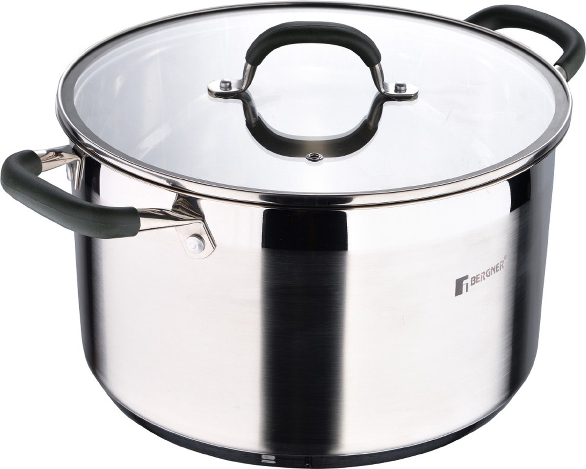 Bergner Midnight RVS Soeppan met Deksel - Inductie - doorsnede 28cm - 9.5L- Maataanduiding