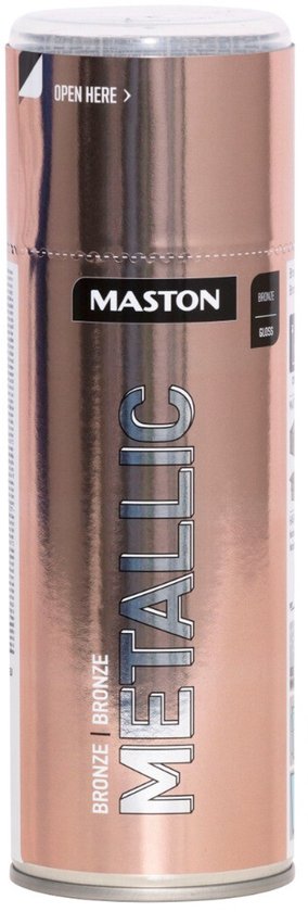 Aérosol Maston Metallic avec finition bronze brillant. Texte 'MASTON' et 'METALLIC' en lettres brillantes.