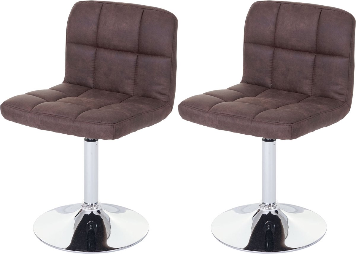 Cosmo Casa Set van 2 Eetkamerstoelen - Draaistoel - Imitatiesuède - Chroom - Vintage - Donkerbruin