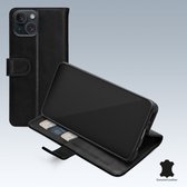 Mobilize Telefoonhoesje geschikt voor Apple iPhone 15 Hoesje Echt Leer | Mobilize Wallet Bookcase Portemonnee | Pasjeshouder voor 3 Pasjes | Telefoonhoesje voor Pinpas / OV Kaart / Rijbewijs - Zwart