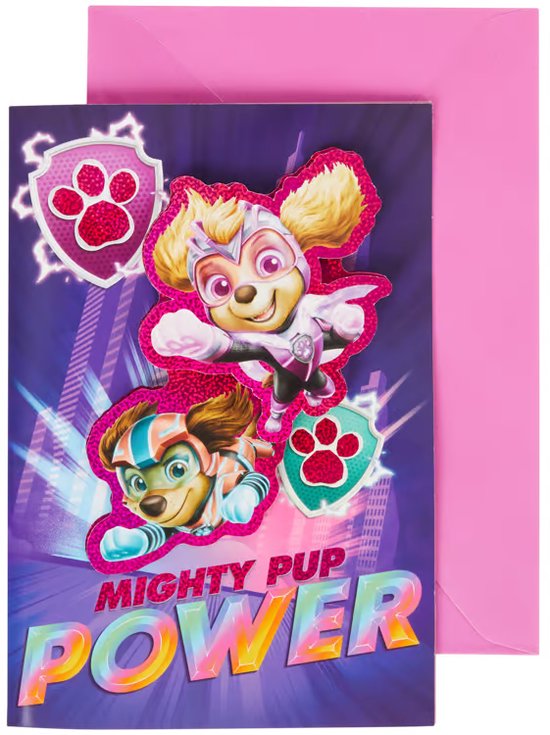 Paw Patrol - Grote 3D wenskaart - met roze holografisch effect - incl. envelop - Skye - Superhelden