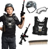 Boland - Kinderhelm Police, vizierhelm politieagent, kinriem, groen vizier, opklapbaar, kostuum, carnaval, themafeest, zwart