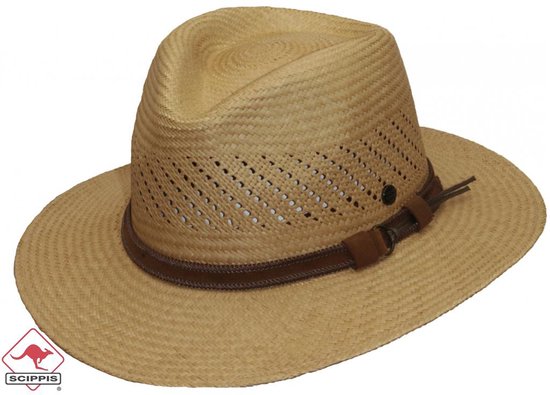 Handgemaakte Panama hoed zomerhoed strohoed herenhoed kleur licht camel maat M 57 58 centimeter