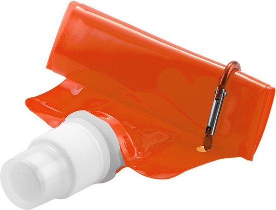 Set van 6x stuks waterzak / drinkfles met karabijnhaak - Oranje - 400 ml - Opvouwbaar - Herbruikbare opvouwbare waterzakken - Koningsdag - EK/WK voetbal fan artikel - Festival Gadget