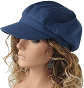 Zomerpet baret oversized met klepje denim look dames pet kleur blauw maat S/M