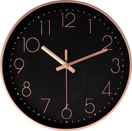 Klok zwart rosé 30 cm - Wandklok - Muurklok - Stil uurwerk - Klok