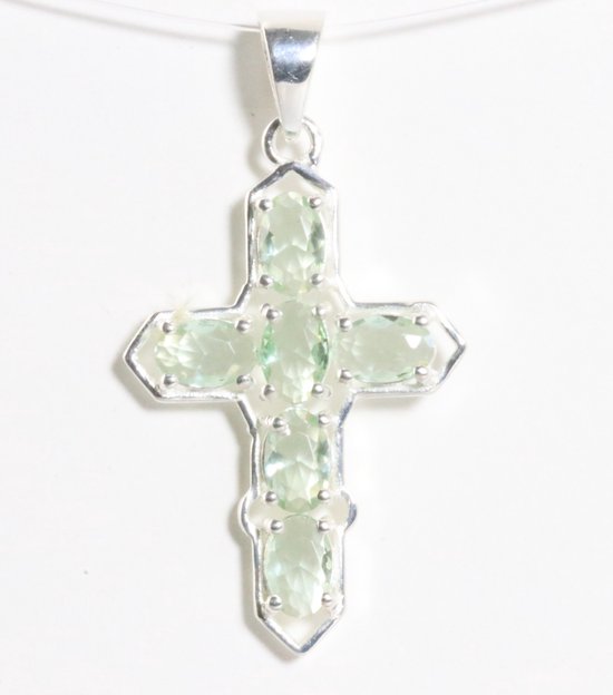 Zilveren kruishanger met groene amethist