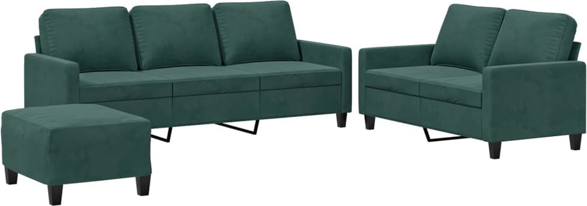 vidaXL - 3-delige - Loungeset - met - kussens - fluweel - donkergroen