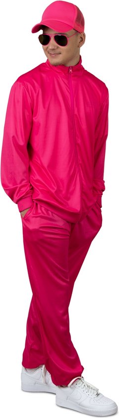 PartyXplosion - Jaren 80 & 90 Kostuum - Binkie Pinkie Team Player Suit - Man - Roze - Maat 58 - Carnavalskleding - Verkleedkleding