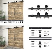 vidaXL Hardwaresets voor schuifdeuren 2 st 200 cm staal zwart - Onderdelen Set Voor Schuifdeuren - Onderdelen Sets Voor Schuifdeuren - Rail Voor Schuifdeuren - Rails Voor Schuifdeuren