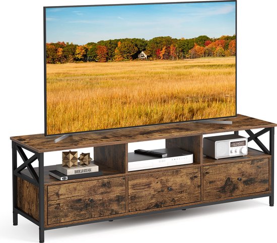 VASAGLE LTV301B01 LTV301B01 Lowboard voor televisies tot 65 inch, televisietafel met 3 laden, 40 x 147 x 50 cm, industrieel design, stalen frame, vintage bruin-zwart