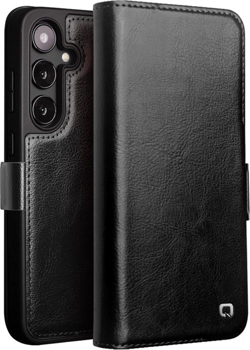 Qialino - Geschikt voor Samsung Galaxy S24 - Leren bookcase hoes - Zwart