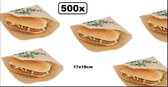 500x Hamburger zakje papier kraft 17x18cm - Snackzak hamburger zak hip broodje festival themaparty festival carnaval