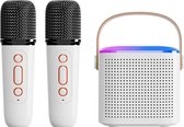 Mini Karaoke Set – Draagbare Bluetooth Speaker - Karaoke Set - 2 Microfoons – Verlichting - Wit - Kinderen - Draadloos