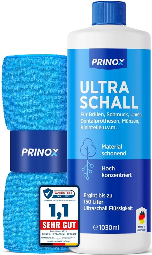 PRINOX® Ultrasoon reiniger Concentraat 1030ml - Ultrasoonreinigers vloeistof voor brillen, sieraden, kunstgebitten & kleine onderdelen voor 700 baden - Geschikt voor ultrasoonapparaten, ultrasoonbaden